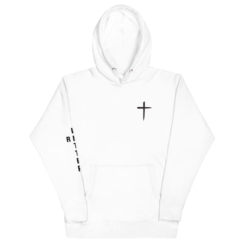 red letter hoodie, cross, white 