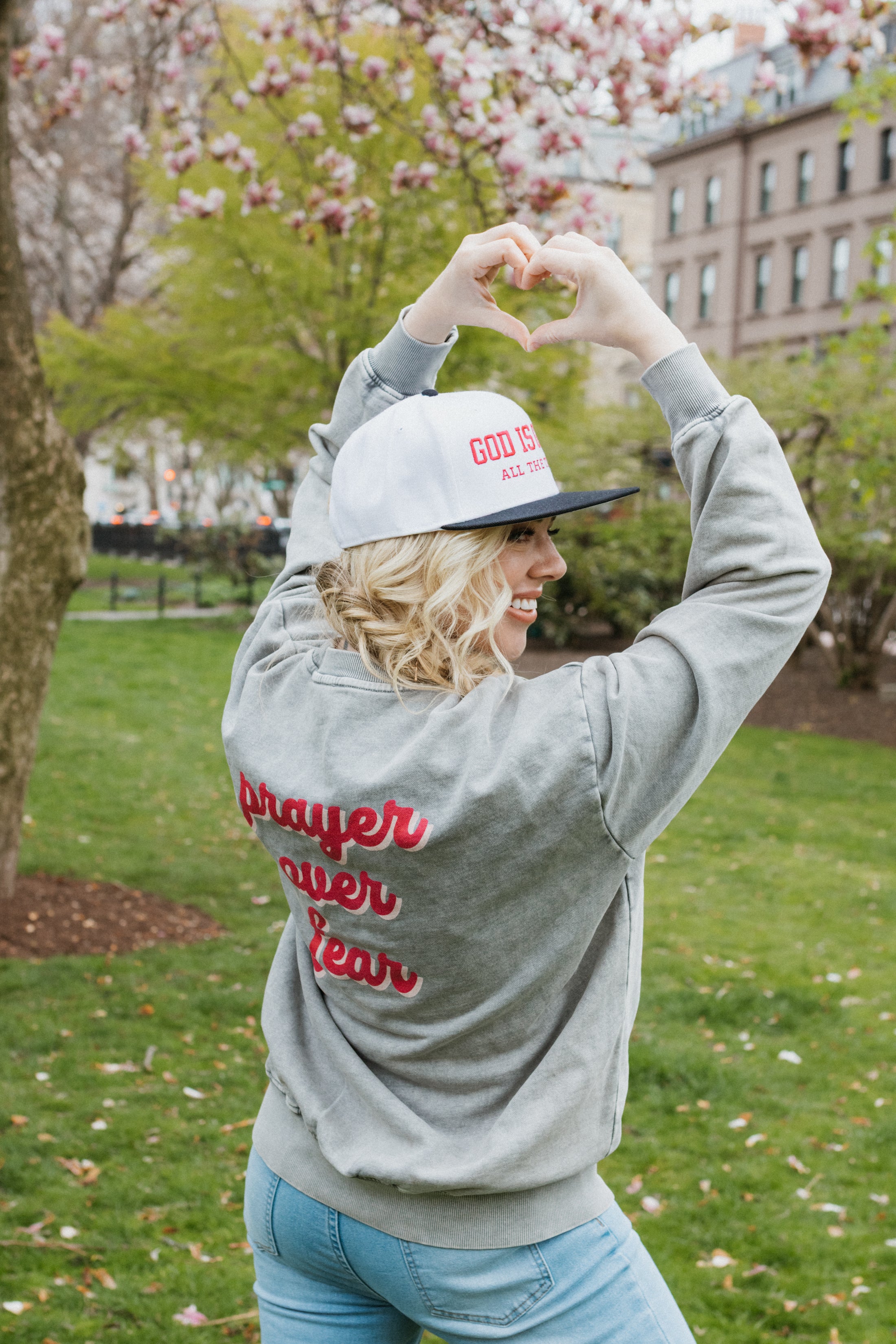 prayer over fear, sweatshirt, grey