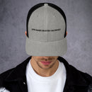 lets make heaven crowded trucker hat, cap, gray and black