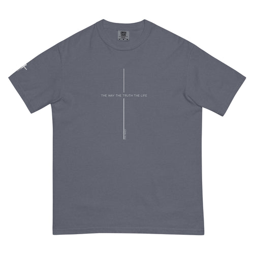 The way the truth the life, cross, t-shirt, faded blue, gray