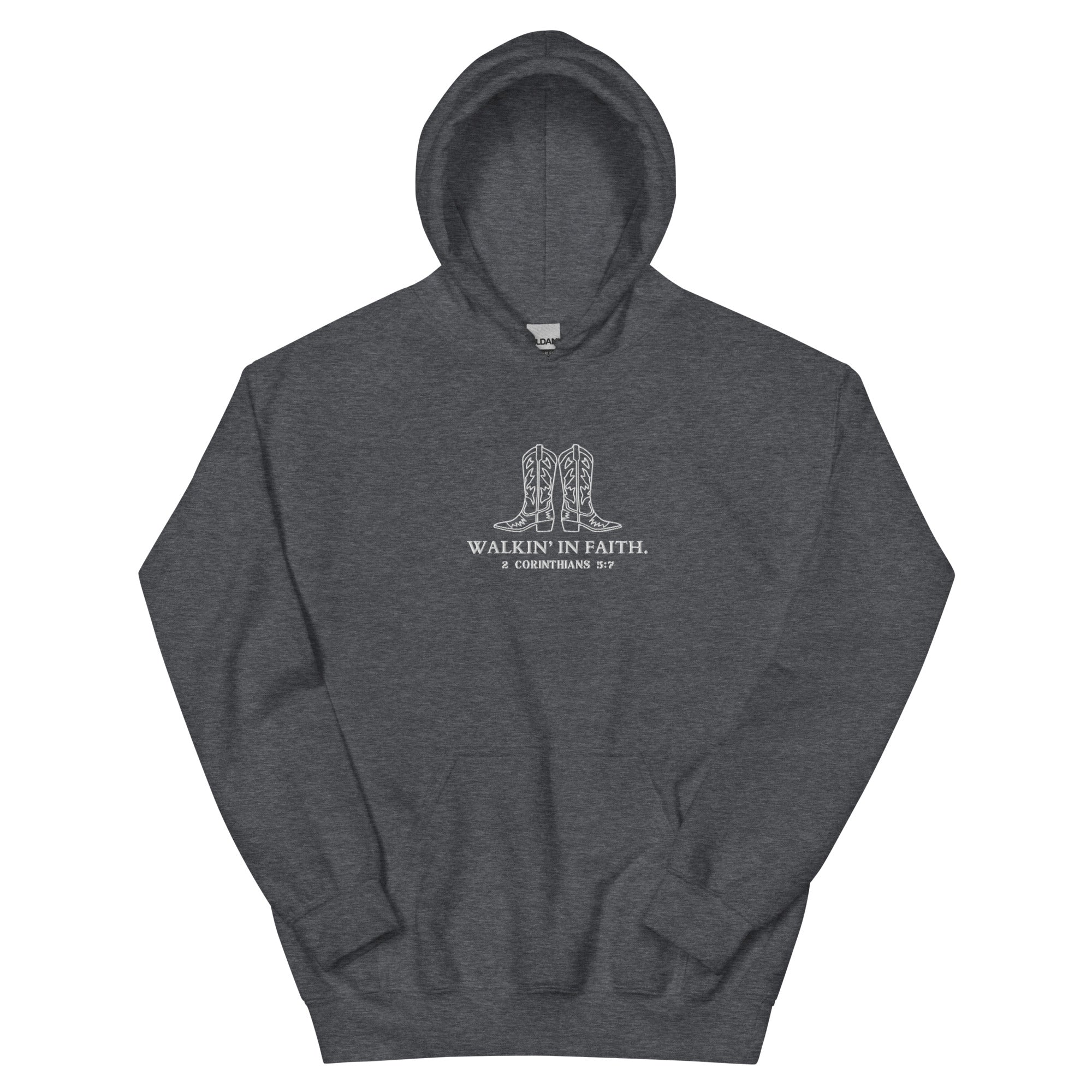 walkin in faith, walking in faith, 2 Corinthians 5:7, hoodie, heathered gray