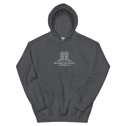 walkin in faith, walking in faith, 2 Corinthians 5:7, hoodie, heathered gray