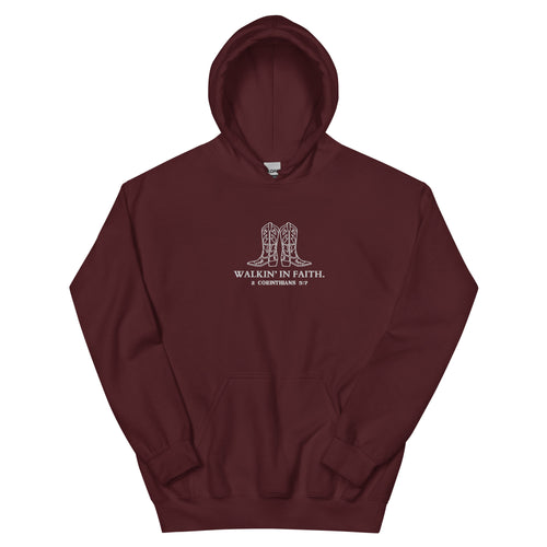 walkin in faith, walking in faith, 2 Corinthians 5:7, hoodie, maroon