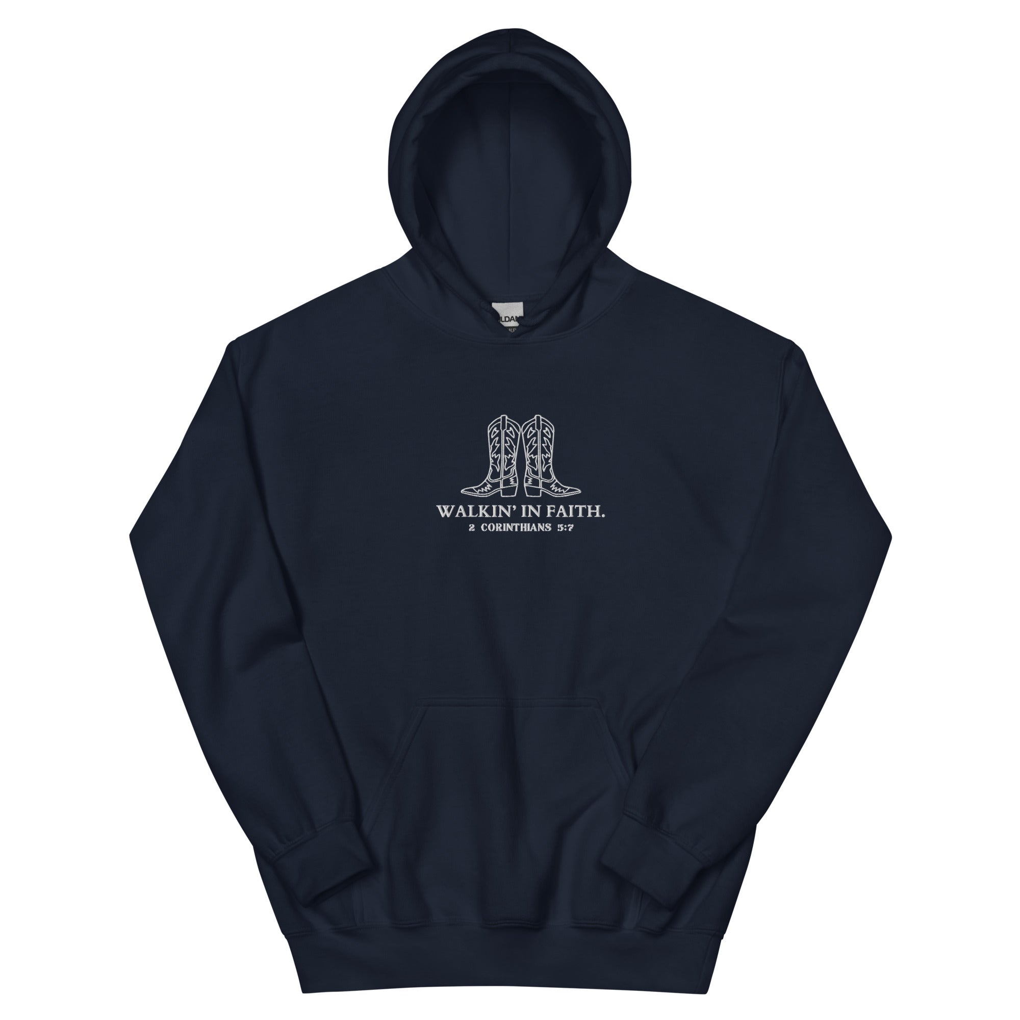 walkin in faith, walking in faith, 2 Corinthians 5:7, hoodie, navy