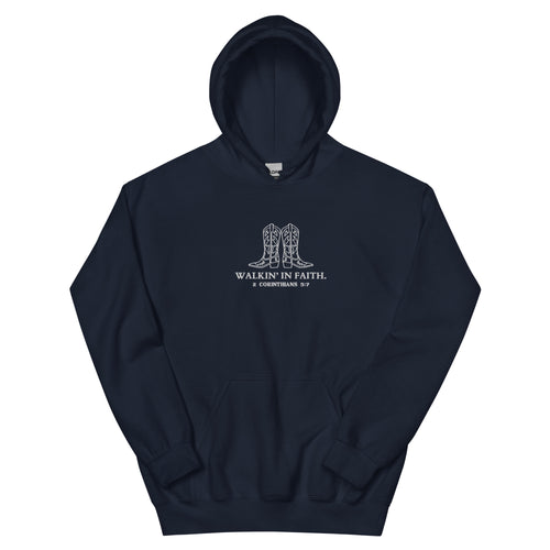 walkin in faith, walking in faith, 2 Corinthians 5:7, hoodie, navy