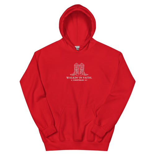 walkin in faith, walking in faith, 2 Corinthians 5:7, hoodie, red