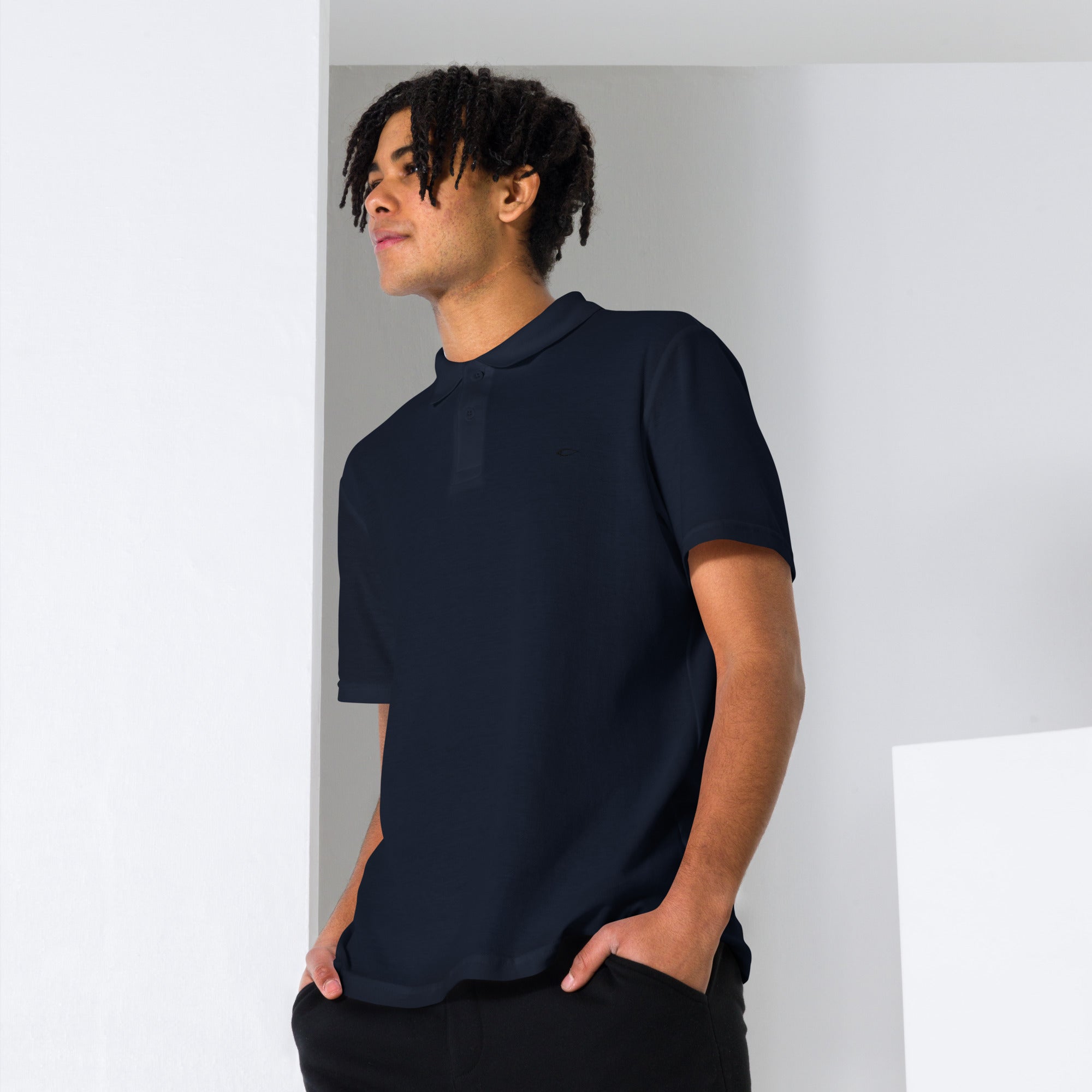 fisher of man, fish symbol polo, navy