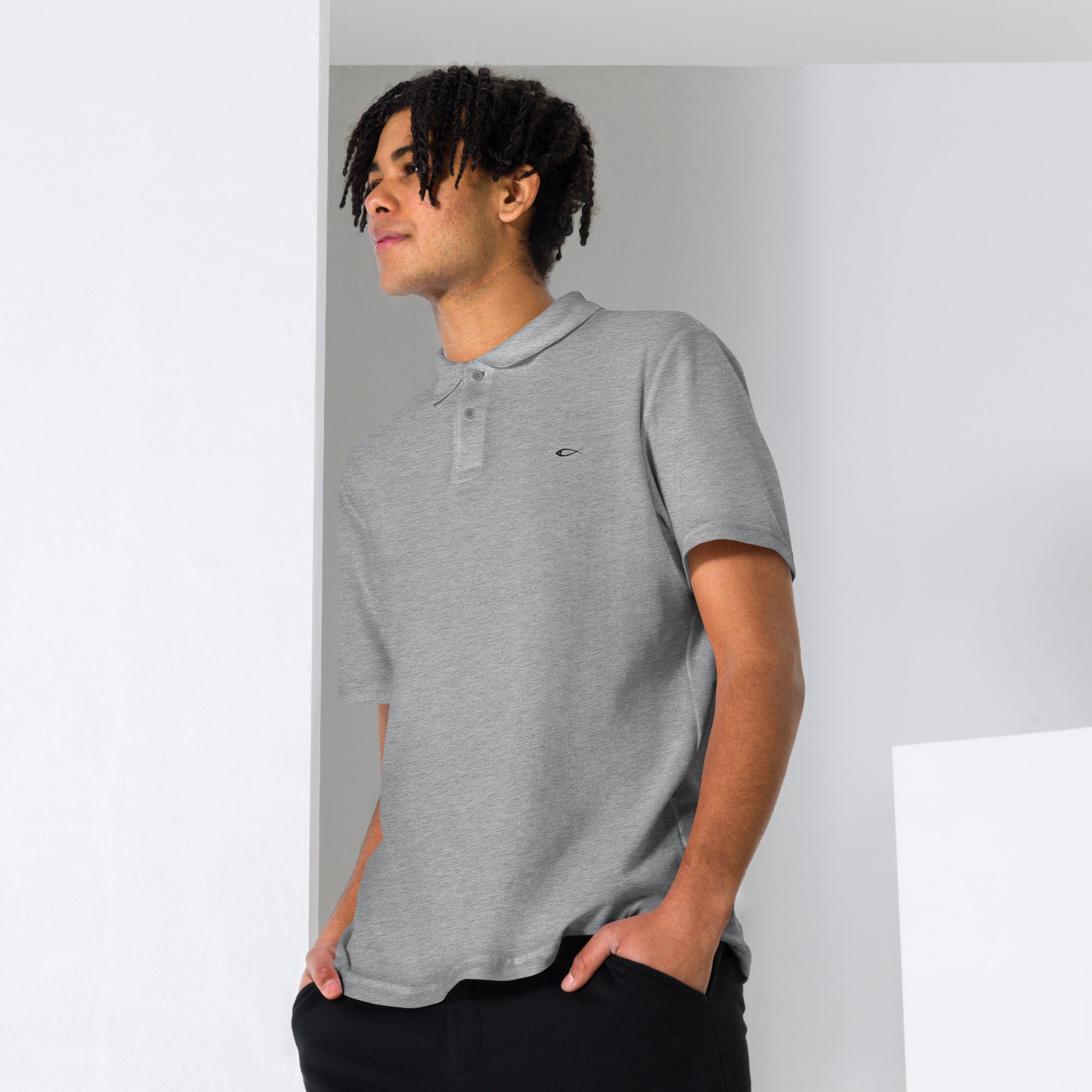 fisher of man, fish symbol polo, grey