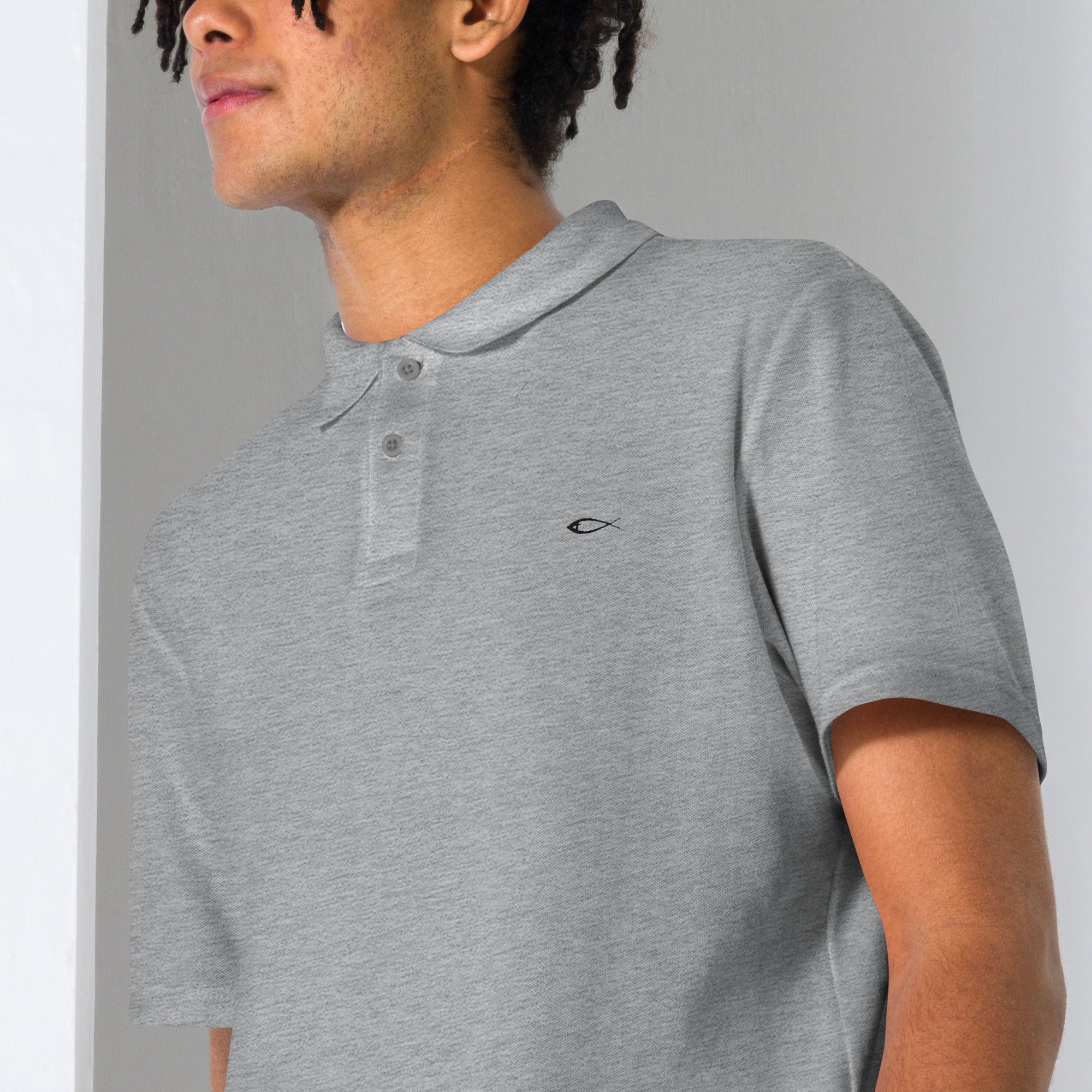 fisher of man, fish symbol polo, grey