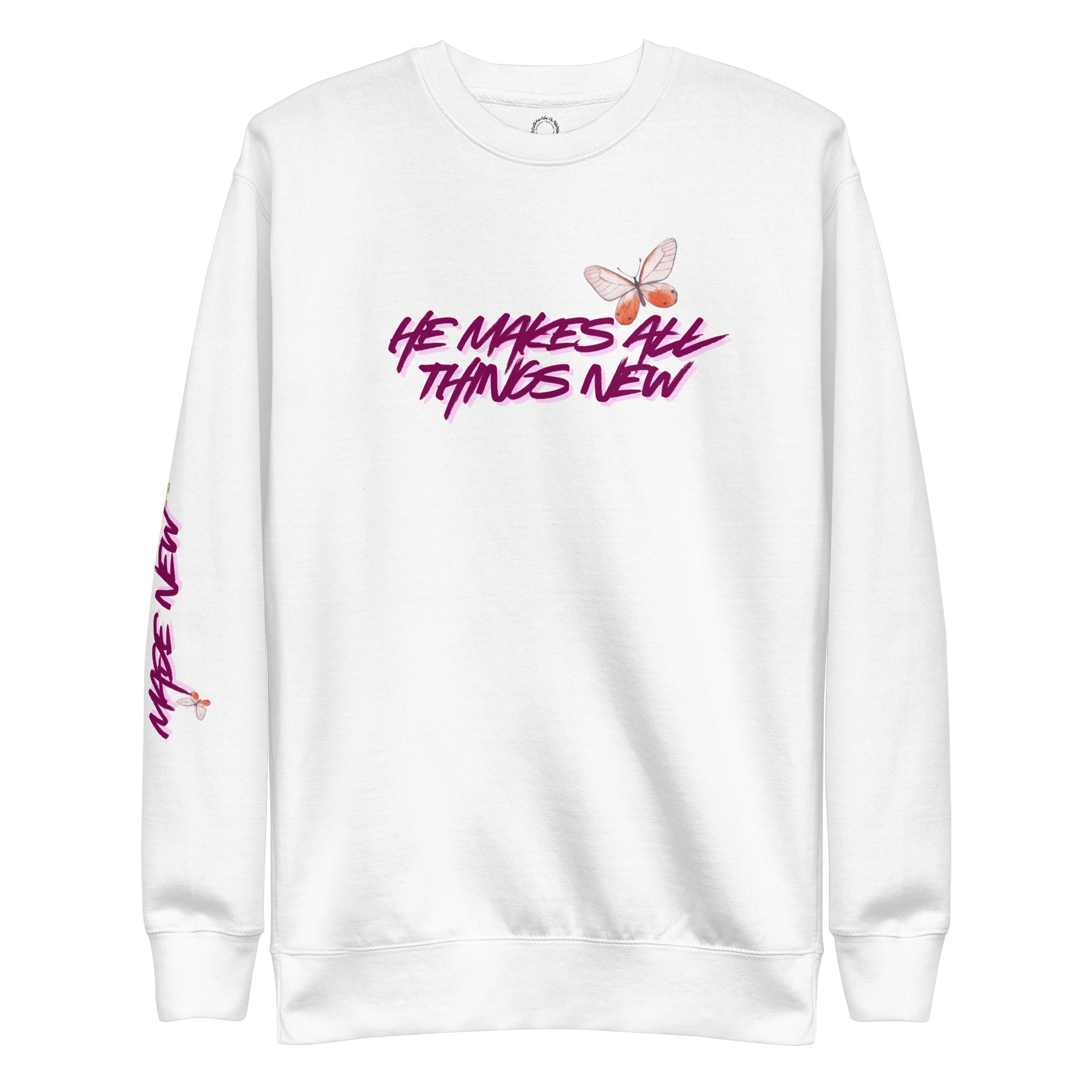 He makes all things new, sweatshirt, white